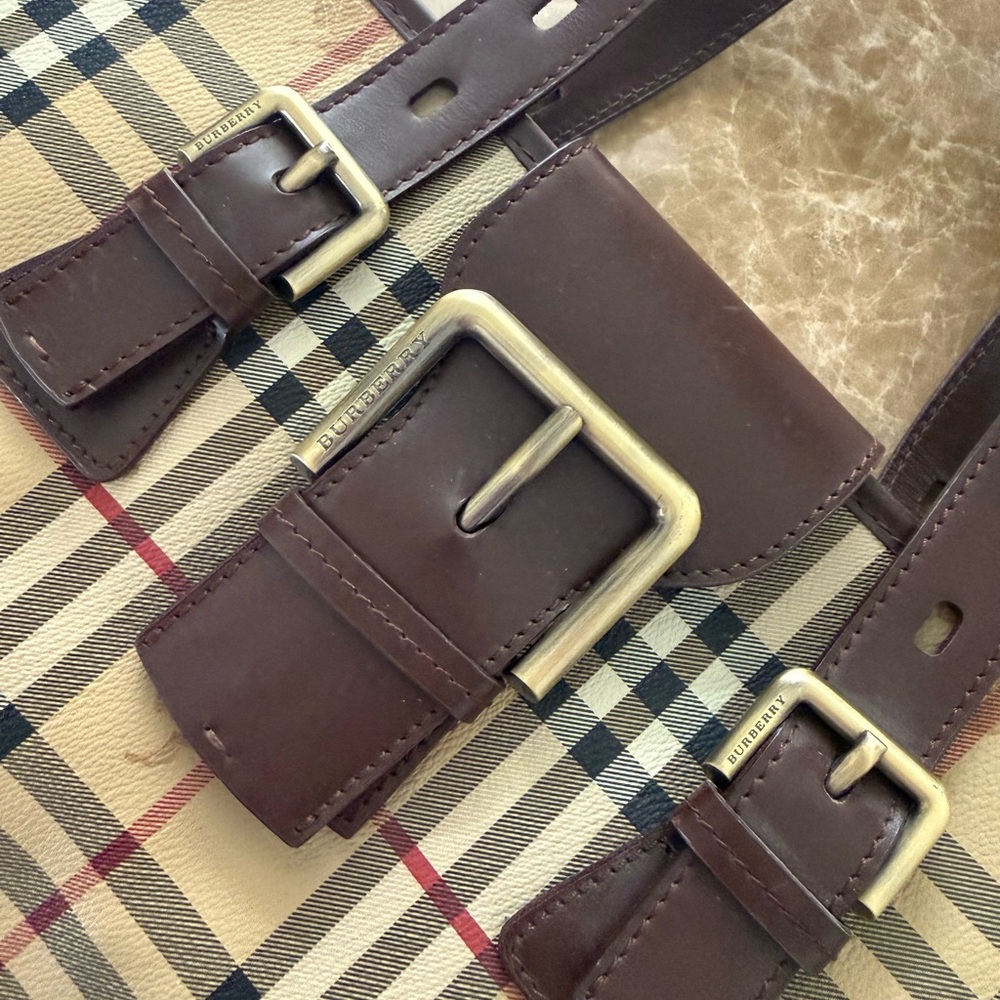 Burberry Beige and Dark Brown Checkered Tote - Picture 3 of 5